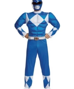 Fun.com Cosplay, Halloween Costumes Power Rangers Blue Adult Muscle Cosplay Costume